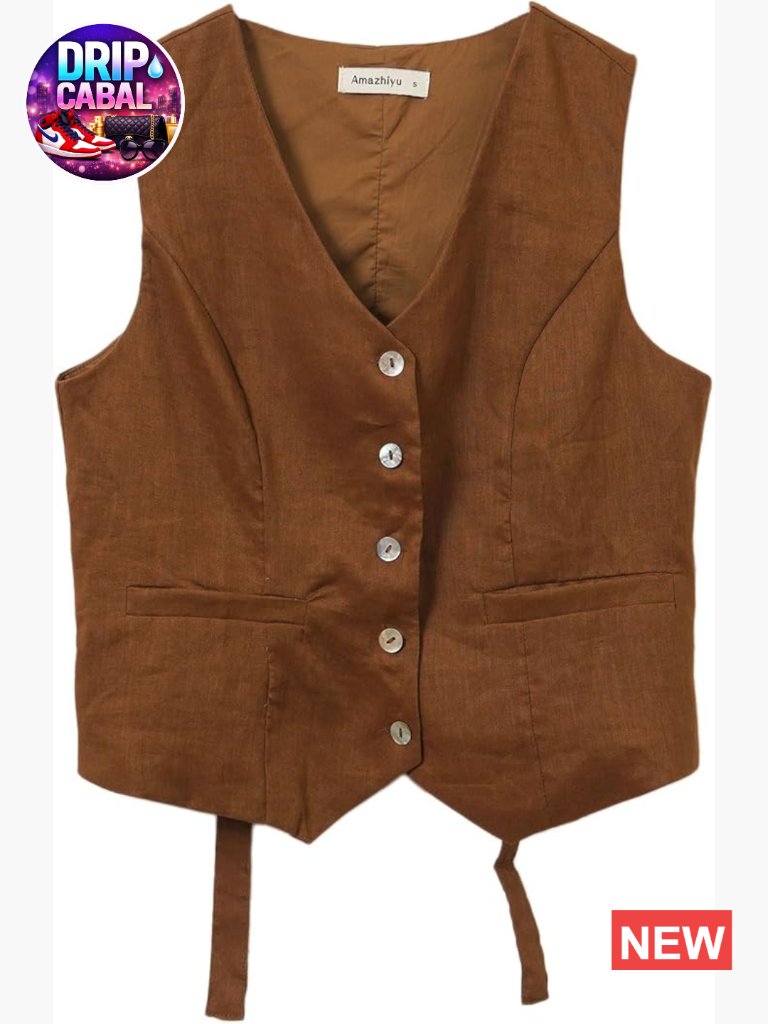 100% Linen Sleeveless Button Down Crop Top Vest Tie Back